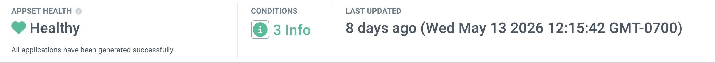 ApplicationSet status bar