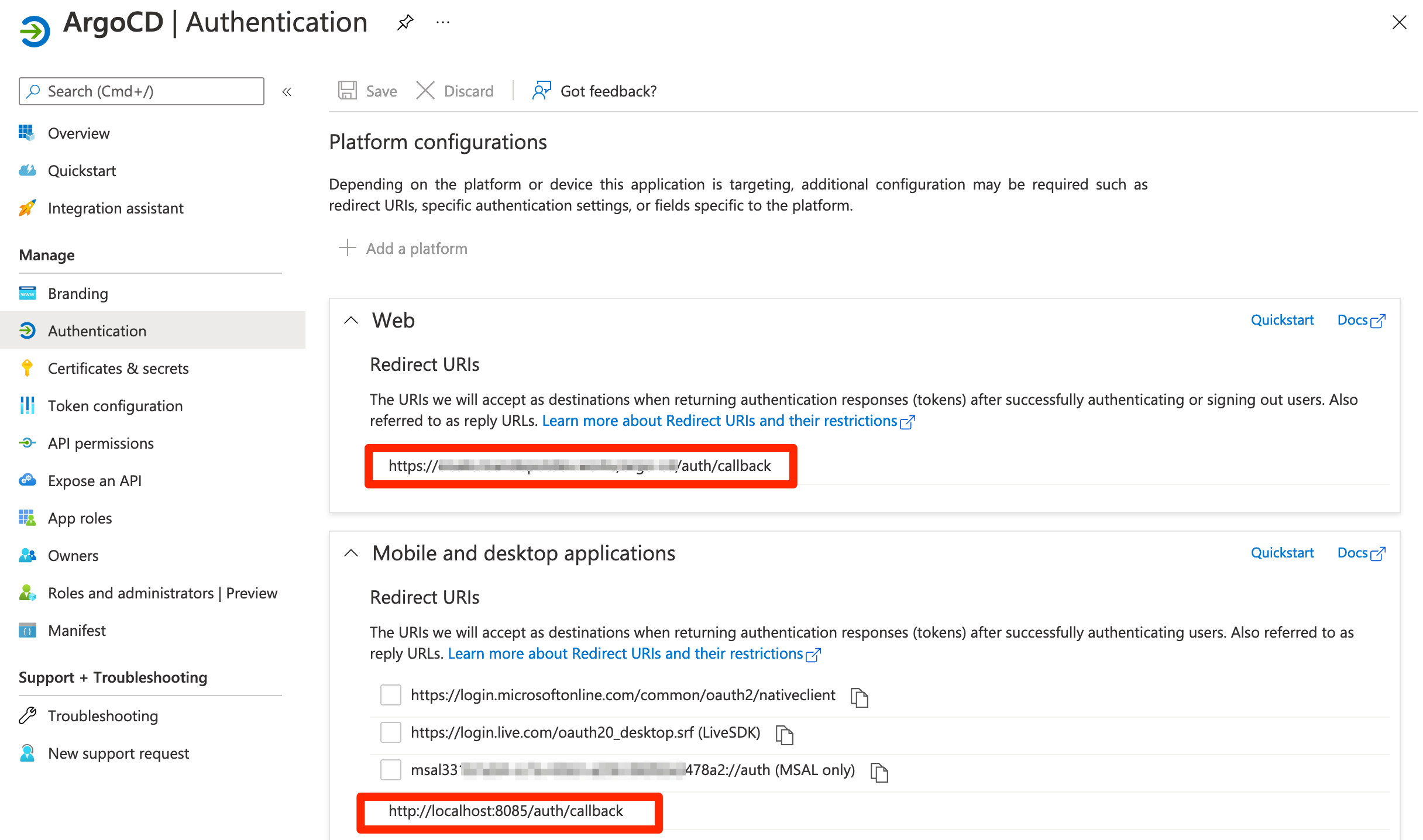 Azure App registration's Authentication Azure App registration's Authentication