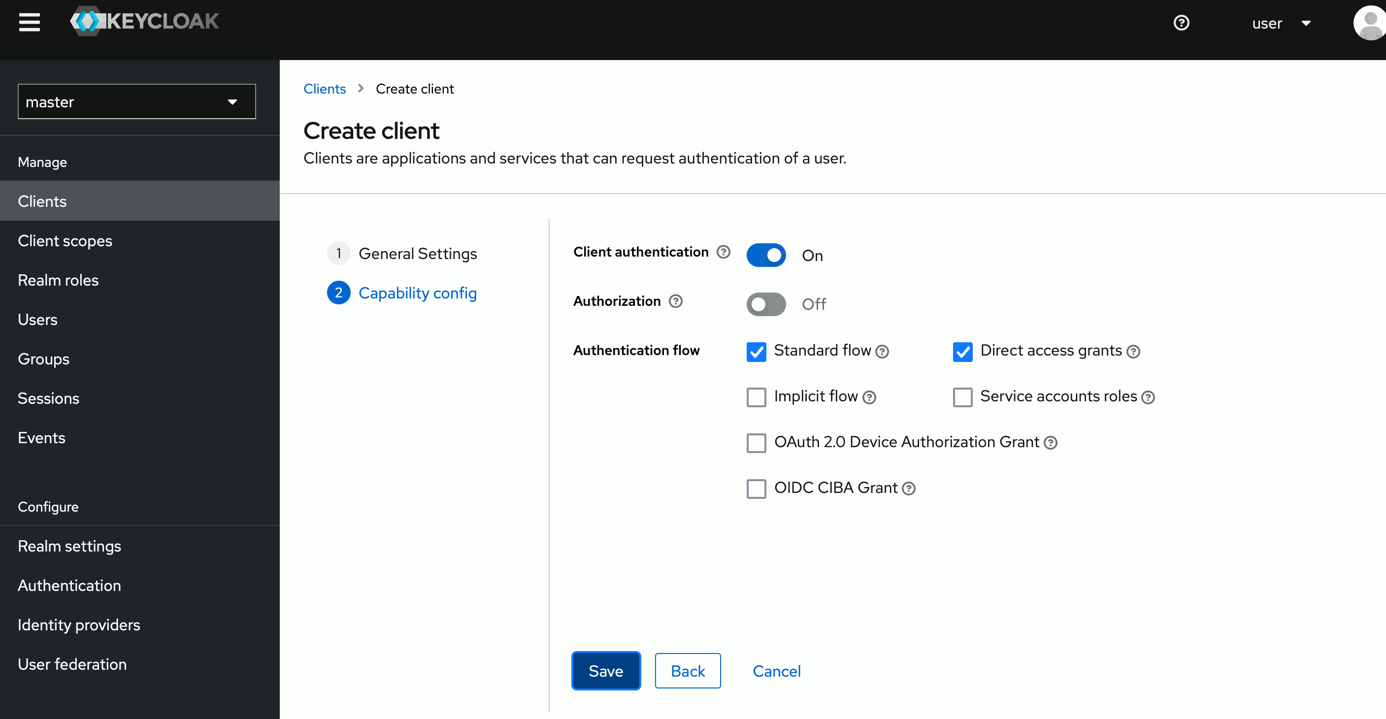 Keycloak add client Step 2 Keycloak add client Step 2