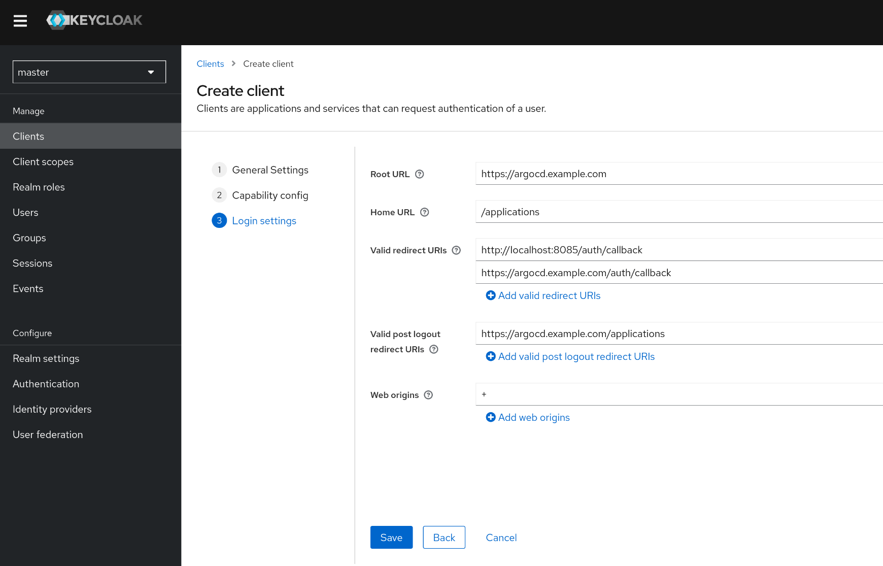 Keycloak configure client