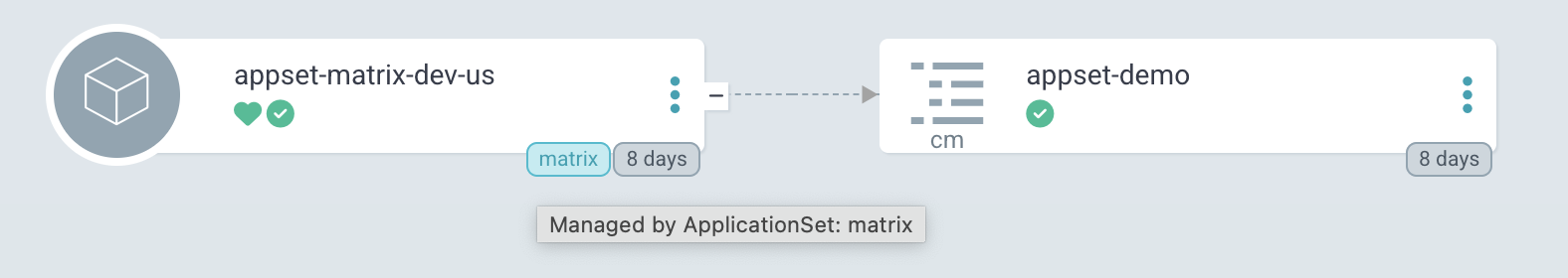 ApplicationSet owner badge on an Application
